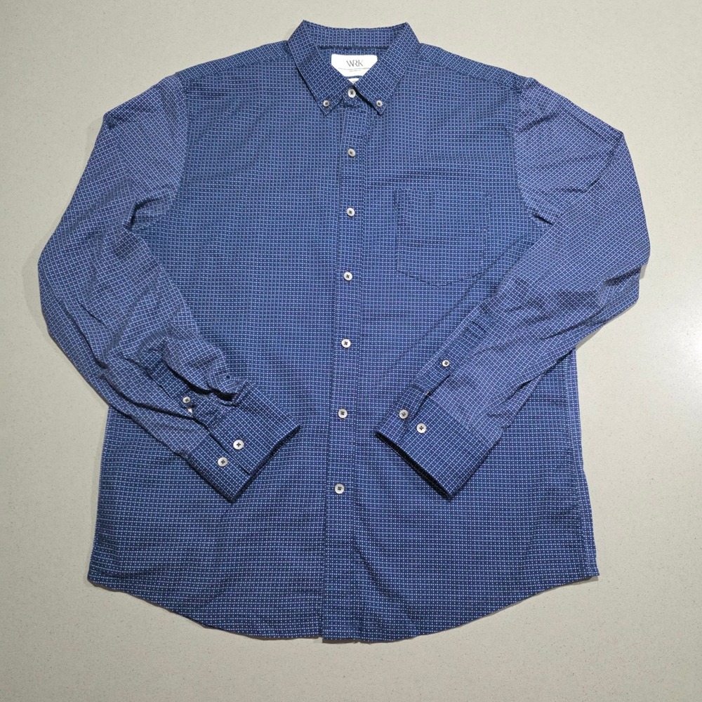 WRK The Reworked Shirt Mens Large Tall Blue Micro Geometric Button Down L/T